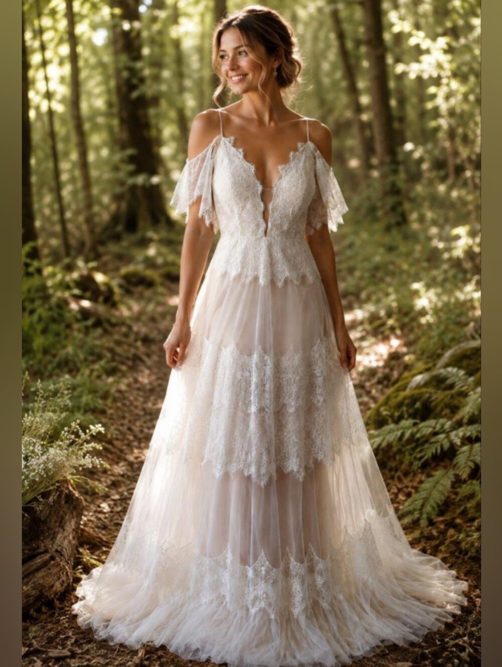 Boho Woodland Beach Lace Pearl Corset V-Neck Wedding Dress Blush White XXL NWT